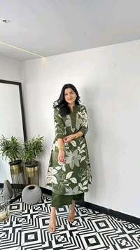 SF2  5609 💜 *Pure Cotton Kurta Pant plazo in Beautiful Floral Prints - Green, XL-42