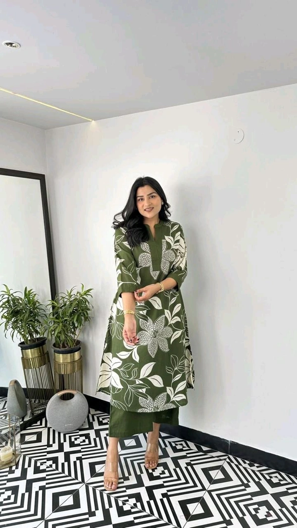 SF2  5609 💜 *Pure Cotton Kurta Pant plazo in Beautiful Floral Prints - Green, XL-42