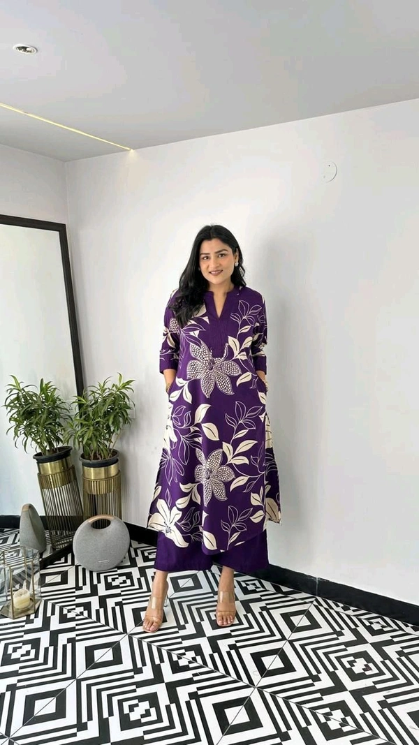 SF2  5609 💜 *Pure Cotton Kurta Pant plazo in Beautiful Floral Prints - Violet purple, 2XL-44