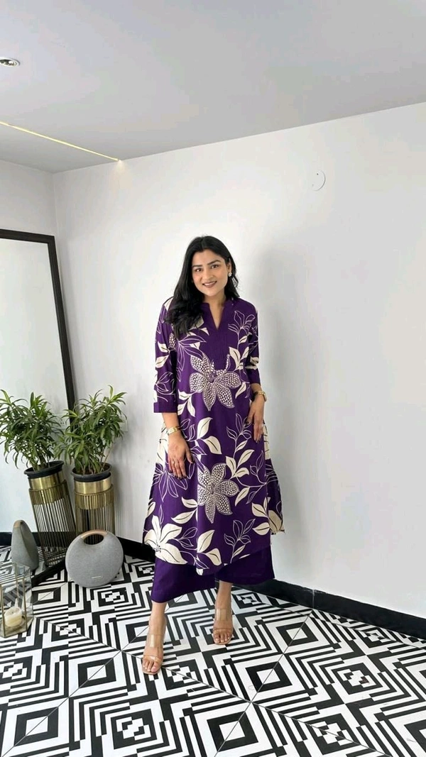 SF2  5609 💜 *Pure Cotton Kurta Pant plazo in Beautiful Floral Prints - Violet purple, 3XL-46