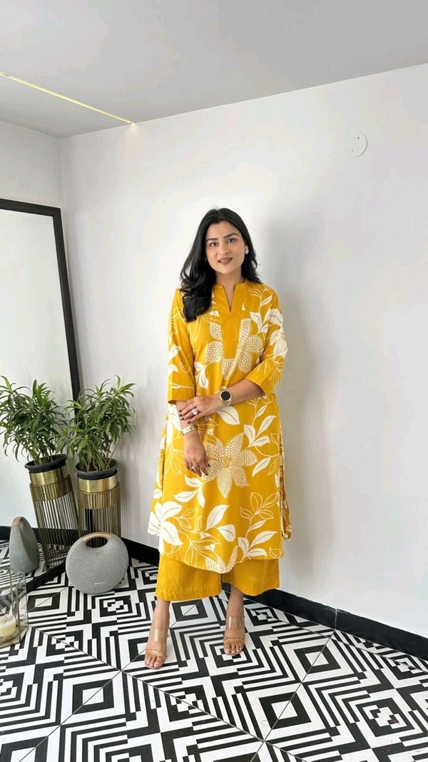 SF2  5609 💜 *Pure Cotton Kurta Pant plazo in Beautiful Floral Prints - Yellow, M-38