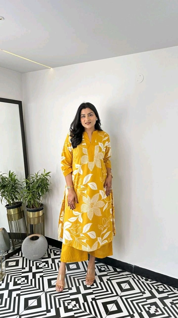 SF2  5609 💜 *Pure Cotton Kurta Pant plazo in Beautiful Floral Prints - Yellow, M-38