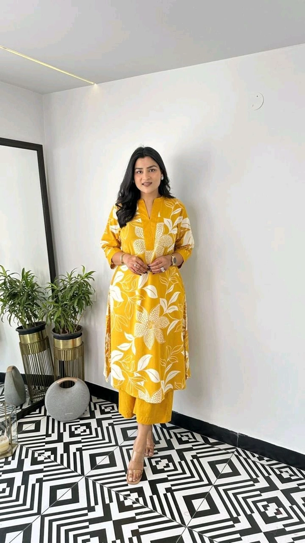 SF2  5609 💜 *Pure Cotton Kurta Pant plazo in Beautiful Floral Prints - Yellow, L-40