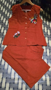SF2  5611 *New launch💃coord - sets cotton slub plazo with  pocket  - Orange, L-40