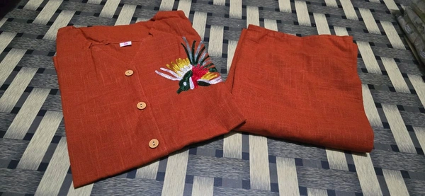 SF2  5611 *New launch💃coord - sets cotton slub plazo with  pocket  - Orange, L-40