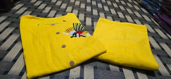 SF2  5611 *New launch💃coord - sets cotton slub plazo with  pocket  - Yellow, XL-42