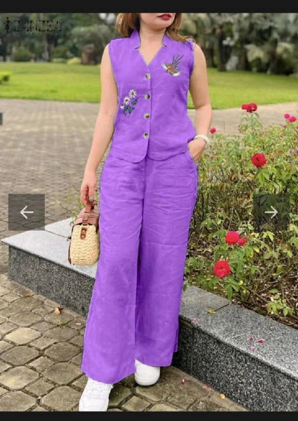 SF2  5611 *New launch💃coord - sets cotton slub plazo with  pocket  - Purple, XL-42