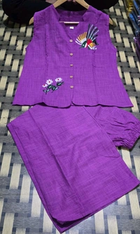 SF2  5611 *New launch💃coord - sets cotton slub plazo with  pocket  - Purple, 2XL-44