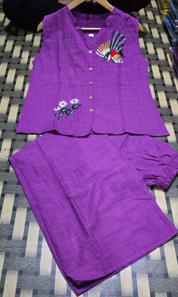 SF2  5611 *New launch💃coord - sets cotton slub plazo with  pocket  - Purple, 2XL-44