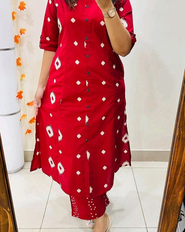 SF5 5613  Premium Floral Fine cotton kurti Palazza set*
 - Red, L-40