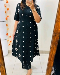 SF5 5613  Premium Floral Fine cotton kurti Palazza set*
 - Black, L-40