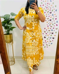 SF5 5620 *Newest Jaipur print _aline cord -set 
Design Kurti with side pocket*

 - Yellow, XL-42