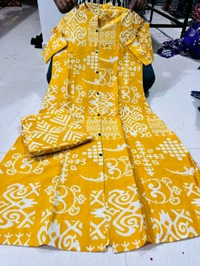 SF5 5620 *Newest Jaipur print _aline cord -set 
Design Kurti with side pocket*

 - Yellow, 2XL-44