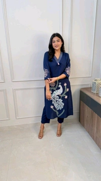 SF5  5622 
Pure Linen Cotton Kurta Pants With Katha Work 
embroidery work*
 - 2XL-44, Blue