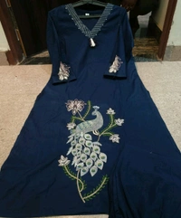 SF5  5622 
Pure Linen Cotton Kurta Pants With Katha Work 
embroidery work*
 - 2XL-44, Blue