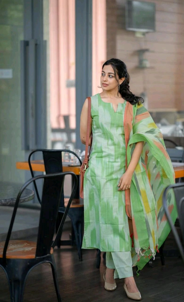 LCJ 5623 Pure fine South cotton Pant Kurta  handloom cotton dupatta - Green, M-38