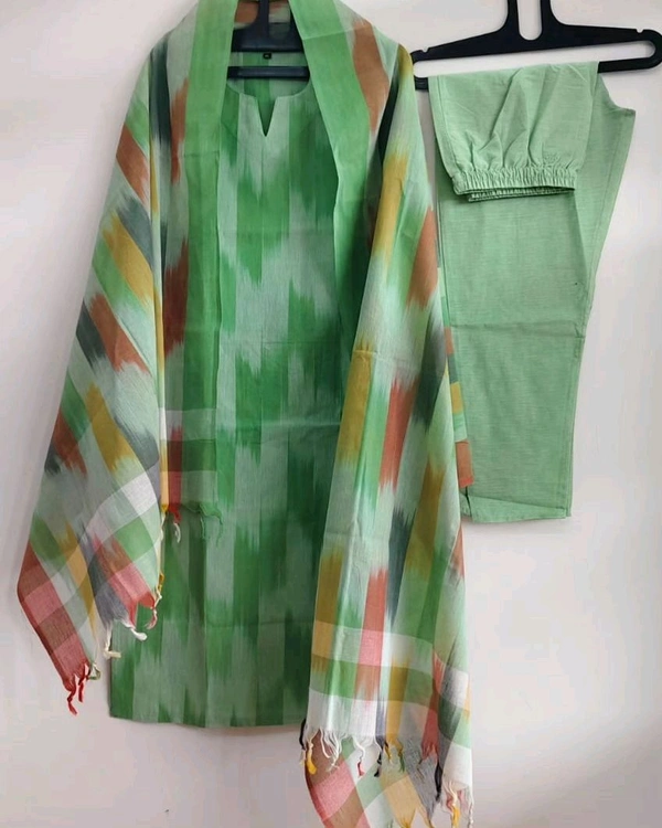 LCJ 5623 Pure fine South cotton Pant Kurta  handloom cotton dupatta - Green, XL-42