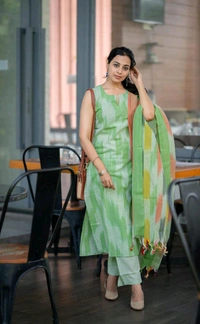 LCJ 5623 Pure fine South cotton Pant Kurta  handloom cotton dupatta - Green, 3XL-46