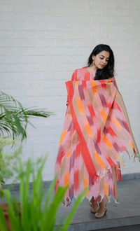 LCJ 5623 Pure fine South cotton Pant Kurta  handloom cotton dupatta - Red, M-38