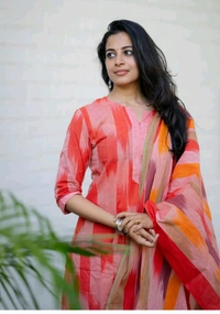 LCJ 5623 Pure fine South cotton Pant Kurta  handloom cotton dupatta - Red, 3XL-46