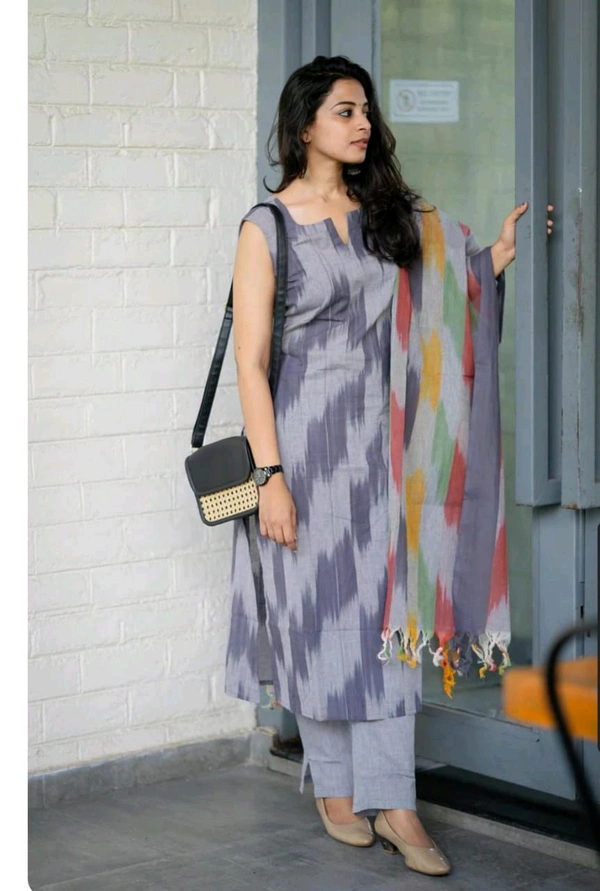 LCJ 5623 Pure fine South cotton Pant Kurta  handloom cotton dupatta - Gray, 2XL-44