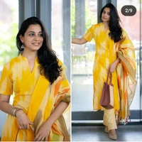 LCJ 5623 Pure fine South cotton Pant Kurta  handloom cotton dupatta - Yellow, M-38