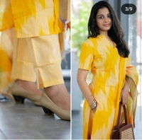 LCJ 5623 Pure fine South cotton Pant Kurta  handloom cotton dupatta - Yellow, 2XL-44