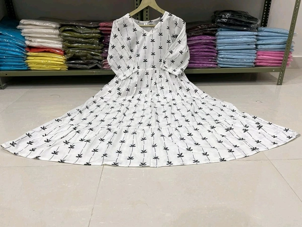 SF5 5625 *New Beautiful black Printed cotton middi with heart neck Gown dress* - White, 3XL-46