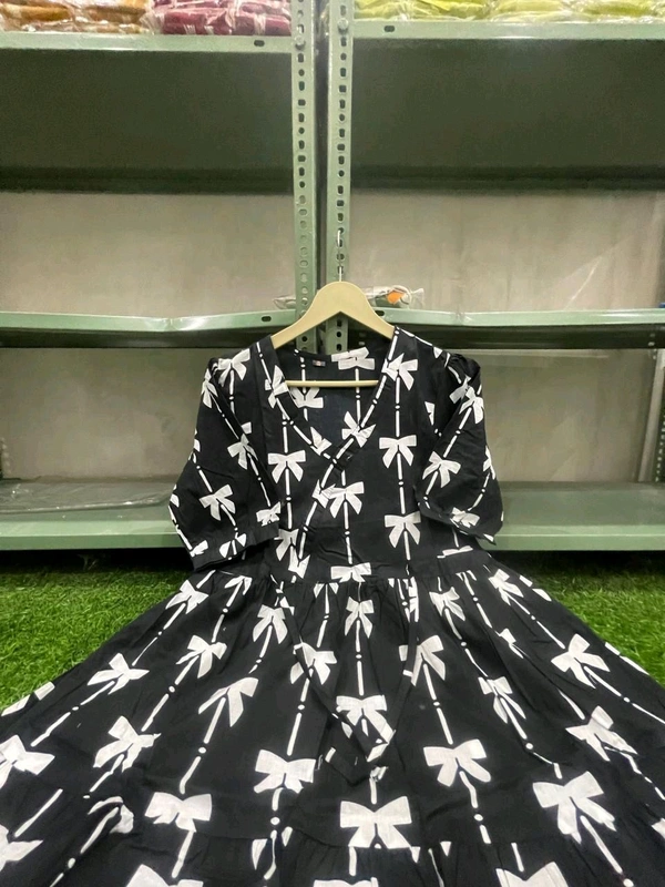SF5 5625 *New Beautiful black Printed cotton middi with heart neck Gown dress* - Black, L-40