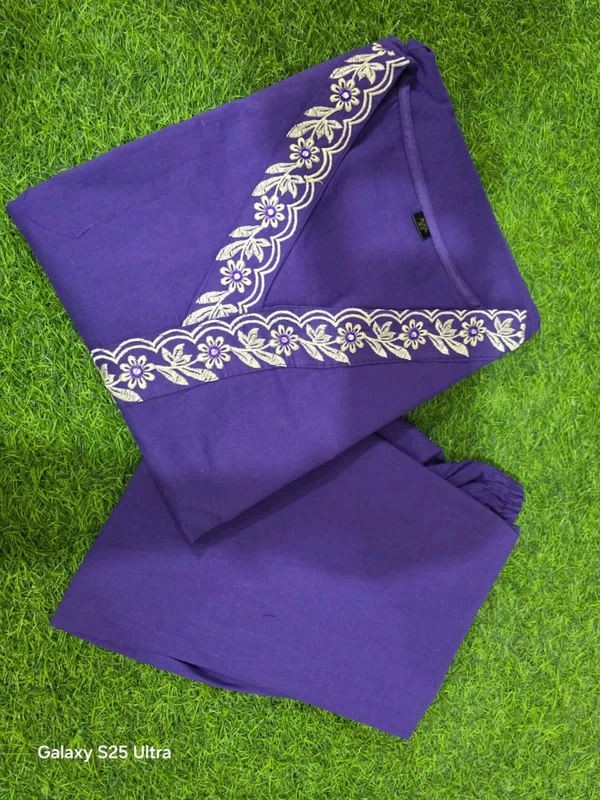 LCJ 5619 Designer Cotton* With Heavy thread Kurta pant Embroidery work side Pockets... - Purple, M-38