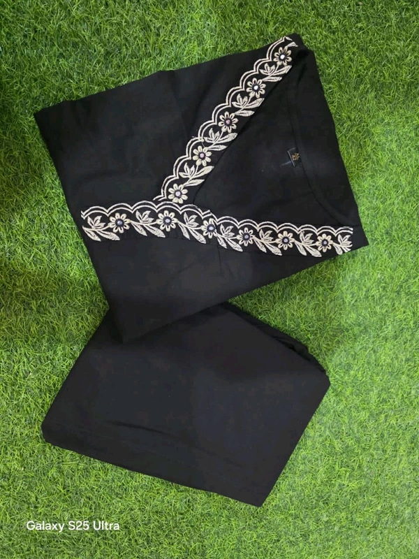 LCJ 5619 Designer Cotton* With Heavy thread Kurta pant Embroidery work side Pockets... - Black, XL-42