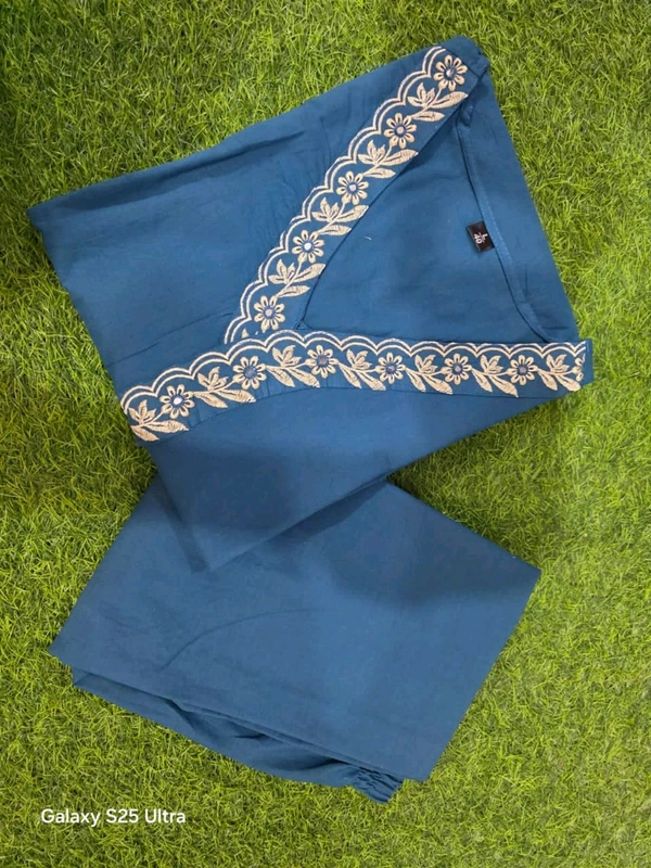 LCJ 5619 Designer Cotton* With Heavy thread Kurta pant Embroidery work side Pockets... - Blue, M-38