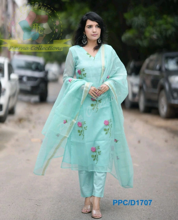 LCj 5620 * EMBROIDERED KOTA SET PURE SOFT COTTON  KOTA DORIYA KURTI KOTA DORIYA DUPATTA  - L-40