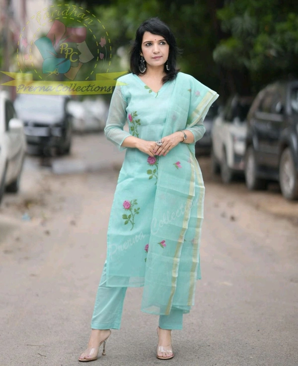 LCj 5620 * EMBROIDERED KOTA SET PURE SOFT COTTON  KOTA DORIYA KURTI KOTA DORIYA DUPATTA  - XL-42
