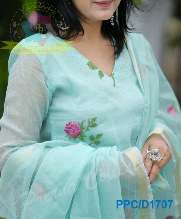 LCj 5620 * EMBROIDERED KOTA SET PURE SOFT COTTON  KOTA DORIYA KURTI KOTA DORIYA DUPATTA  - XL-42