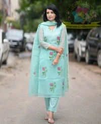 LCj 5620 * EMBROIDERED KOTA SET PURE SOFT COTTON  KOTA DORIYA KURTI KOTA DORIYA DUPATTA  - 3XL-46
