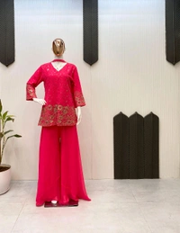 DSS 5622 *DESIGNER TRENDING TOP WITH SEQUENCE EMBROIDERY WORK PLAZZO EMBROIDERY WORK BELT  - pink, M-38