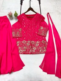 DSS 5622 *DESIGNER TRENDING TOP WITH SEQUENCE EMBROIDERY WORK PLAZZO EMBROIDERY WORK BELT  - pink, M-38