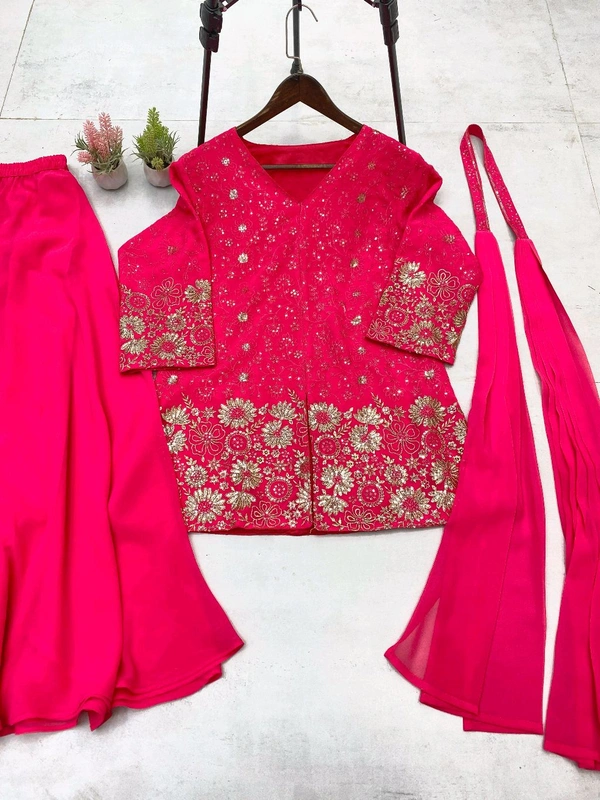 DSS 5622 *DESIGNER TRENDING TOP WITH SEQUENCE EMBROIDERY WORK PLAZZO EMBROIDERY WORK BELT  - pink, M-38