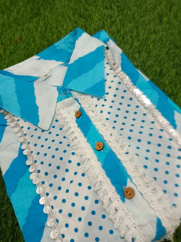 LCJ 5624 *New Lahriya print cotton kurti 
with afgani pen - Blue, L-40
