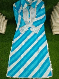 LCJ 5624 *New Lahriya print cotton kurti 
with afgani pen - Blue, L-40