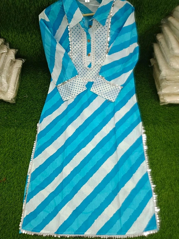 LCJ 5624 *New Lahriya print cotton kurti 
with afgani pen - Blue, L-40