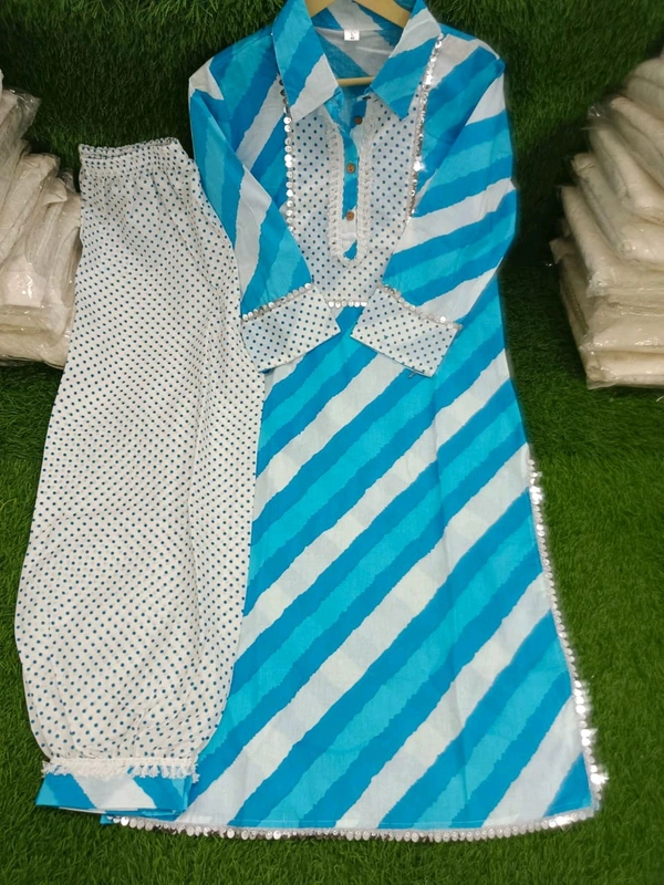 LCJ 5624 *New Lahriya print cotton kurti 
with afgani pen - Blue, XL-42
