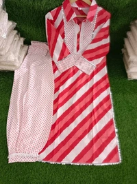 LCJ 5624 *New Lahriya print cotton kurti 
with afgani pen - Red, L-40