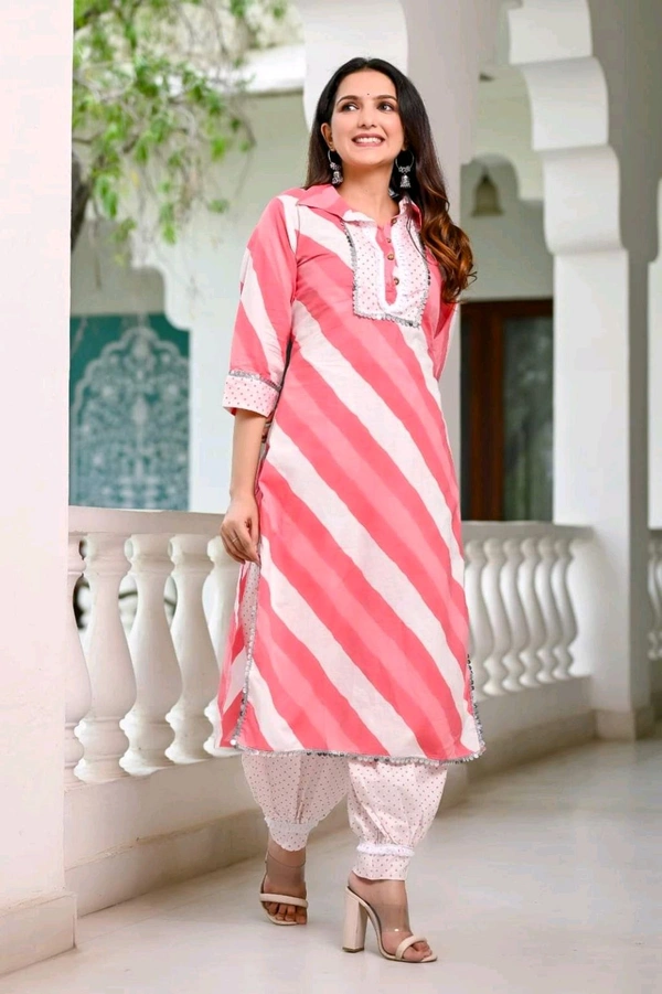 LCJ 5624 *New Lahriya print cotton kurti 
with afgani pen - Red, XL-42