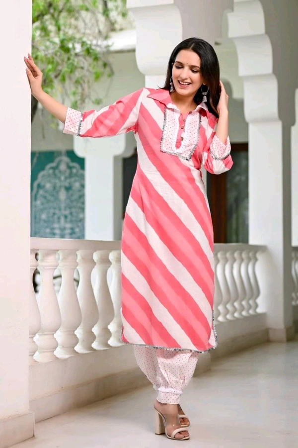 LCJ 5624 *New Lahriya print cotton kurti 
with afgani pen - Red, 2XL-44
