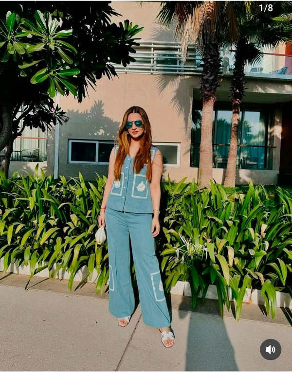 KD18  5626 Denim "Shify" Silk Co.ord set
 - Navy Blue, 34