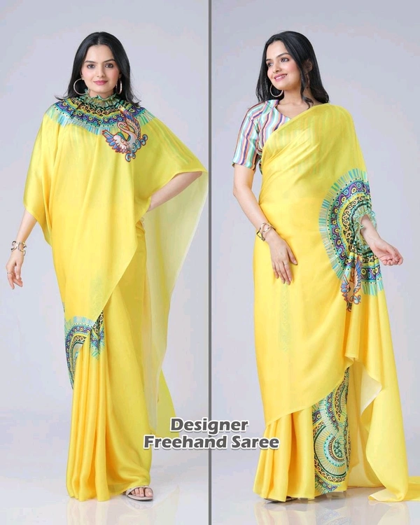DSS 5627  One More Super Hit FreeHand Heavy Satin Silk Saree Design Launch*
  - Yellow, 2XL-44