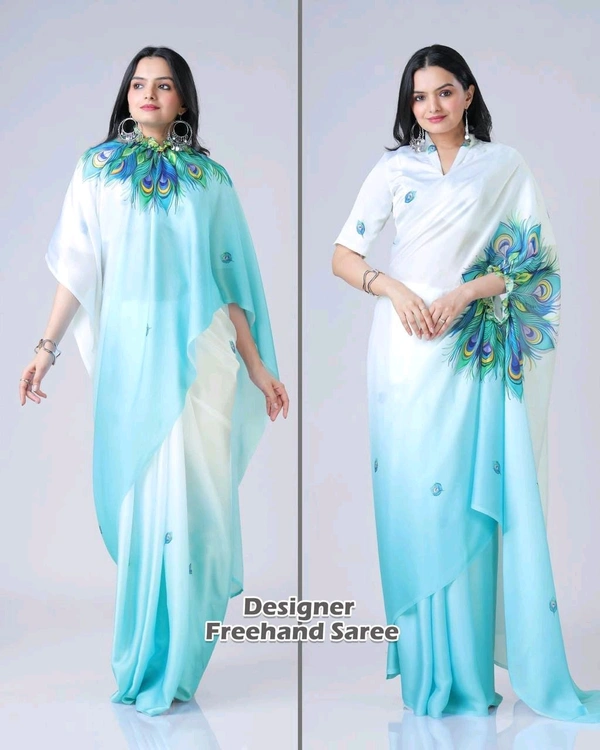 DSS 5627  One More Super Hit FreeHand Heavy Satin Silk Saree Design Launch*
  - Blue, 2XL-44