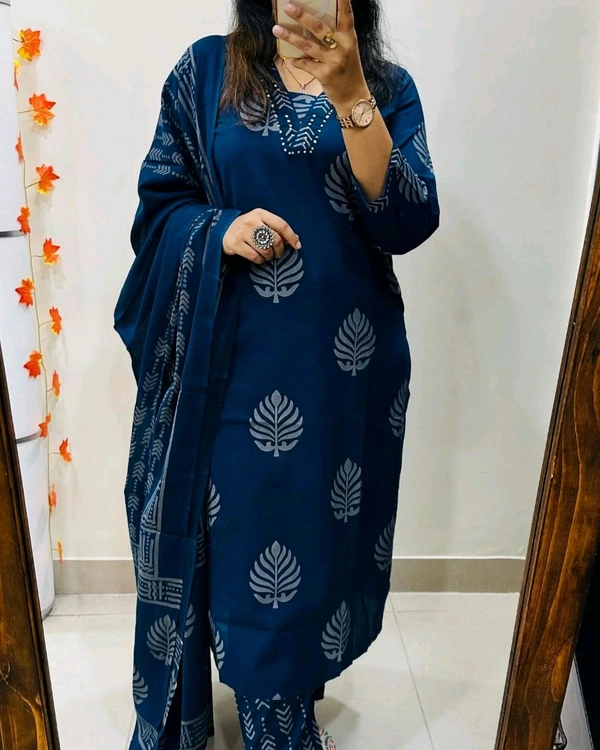 KDJ 5628 *Heavy Cotton*  Sequence Work Kurti with Hand work Pant 


 - Blue, L-40